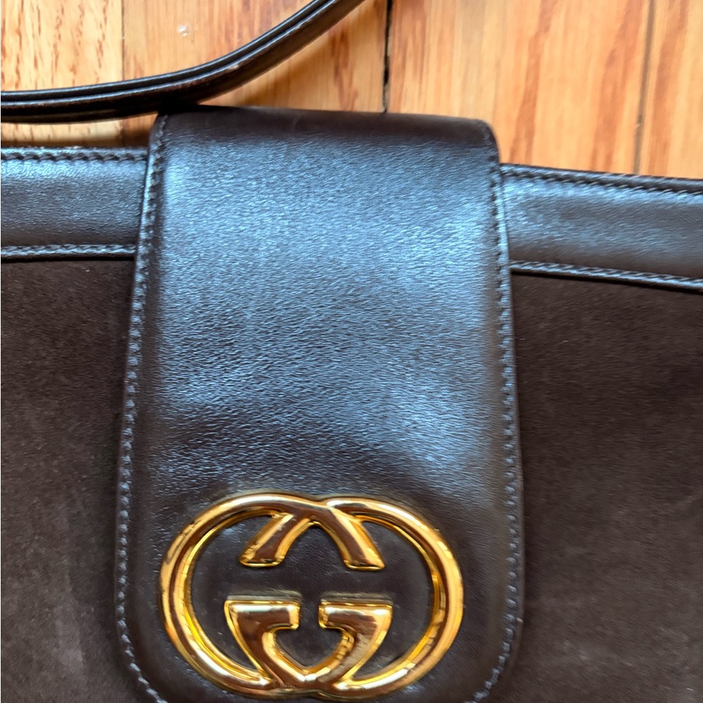 Vintage Gucci Dark Brown Chocolate Suede Shoulder Bag - Picture 2 of 10